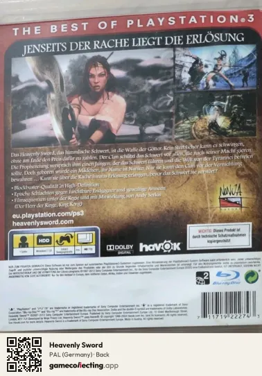 Heavenly Sword PlayStation 3, Germany box back