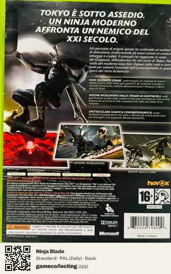 Ninja Blade Xbox 360, Italy box back