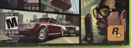 Grand Theft Auto IV, the ESRB box on its front