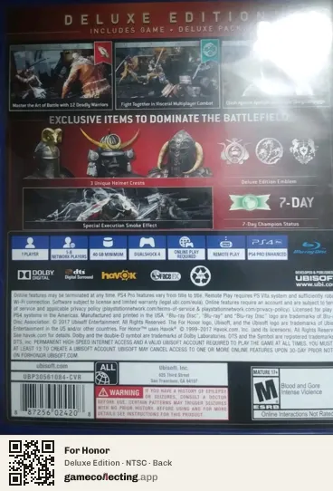 For Honor PlayStation 4, NTSC box back
