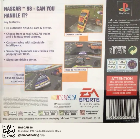 NASCAR 98 PlayStation, United Kingdom box back