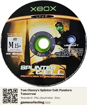 Tom Clancy's Splinter Cell: Pandora Tomorrow Xbox, PAL disc