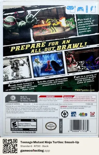 Teenage Mutant Ninja Turtles: Smash-Up Nintendo Wii, NTSC box back