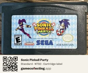 Sonic Pinball Party Game Boy Advance, NTSC cartridge label