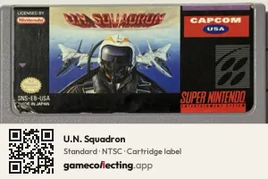 U.N. Squadron Super Nintendo Entertainment System, NTSC cartridge label