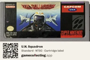 U.N. Squadron Super Nintendo Entertainment System, NTSC cartridge label
