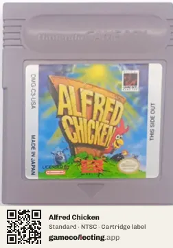 Alfred Chicken Game Boy, NTSC cartridge label