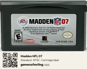 Madden NFL 07 Game Boy Advance, NTSC cartridge label