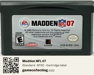 Madden NFL 07 Game Boy Advance, NTSC cartridge label