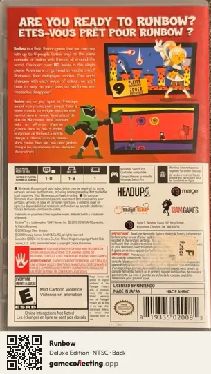 Runbow Nintendo Switch, NTSC box back