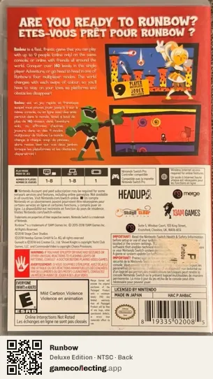 Runbow Nintendo Switch, NTSC box back