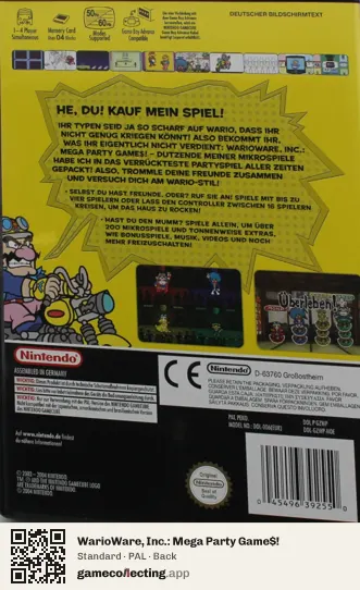 WarioWare, Inc.: Mega Party Game$! Nintendo GameCube, PAL box back
