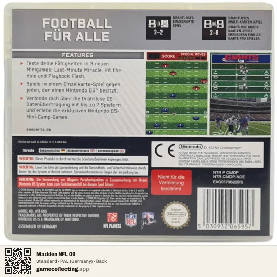 Madden NFL 09 Nintendo DS, Germany box back