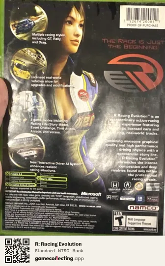 R: Racing Evolution Xbox, NTSC box back