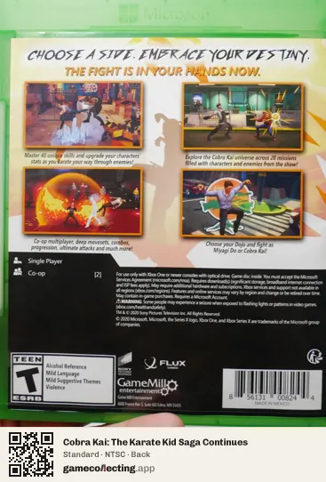 Cobra Kai: The Karate Kid Saga Continues Xbox One, NTSC box back