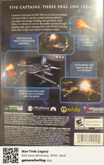 Star Trek: Legacy Computer, NTSC box back