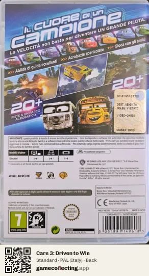 Cars 3: Driven to Win Nintendo Switch, Italy box back