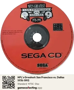 NFL's Greatest: San Francisco vs. Dallas 1978-1993 Sega Mega-CD / Sega CD, NTSC disc