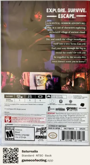 Saturnalia Nintendo Switch, NTSC box back