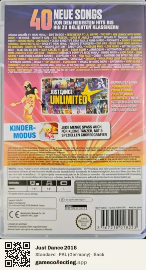 Just Dance 2018 Nintendo Switch, Germany box back