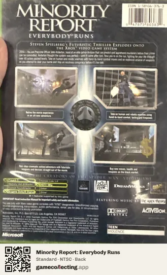 Minority Report: Everybody Runs Xbox, NTSC box back