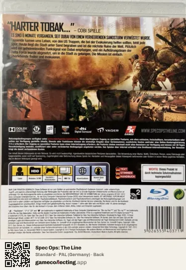 Spec Ops: The Line PlayStation 3, Germany box back