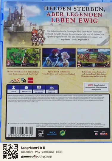 Langrisser I & II PlayStation 4, Germany box back