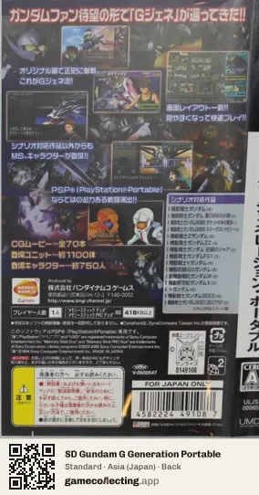 SD Gundam G Generation Portable PlayStation Portable, Japan box back