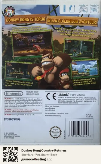 Donkey Kong Country Returns Nintendo Wii, Italy box back