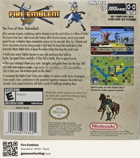Fire Emblem Game Boy Advance, NTSC box back