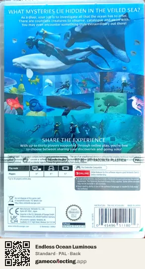 Endless Ocean Luminous Nintendo Switch, PAL box back