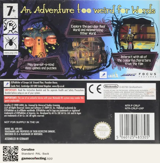 Coraline Nintendo DS, PAL box back
