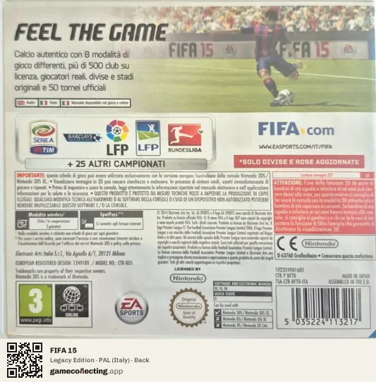 FIFA 15 Nintendo 3DS, Italy box back