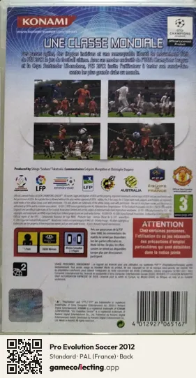 Pro Evolution Soccer 2012 PlayStation Portable, France box back