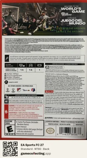 EA Sports FC 27 Nintendo Switch 2, NTSC box back