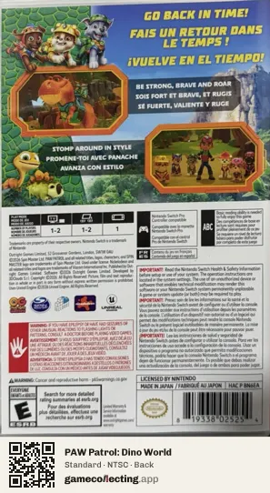 PAW Patrol: Dino World Nintendo Switch, NTSC box back