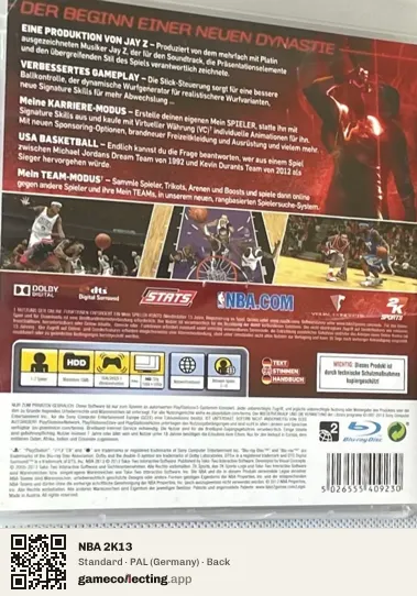 NBA 2K13 PlayStation 3, Germany box back