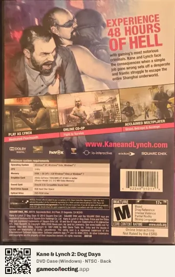 Kane & Lynch 2: Dog Days Computer, NTSC box back