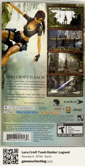 Lara Croft Tomb Raider: Legend PlayStation Portable, NTSC box back