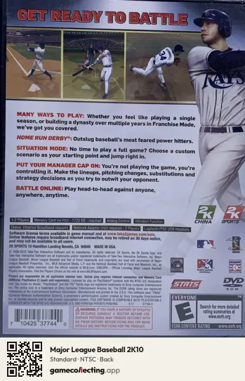 Major League Baseball 2K10 PlayStation 2, NTSC box back
