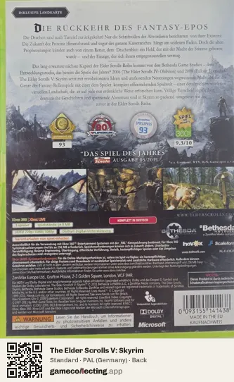 The Elder Scrolls V: Skyrim Xbox 360, Germany box back