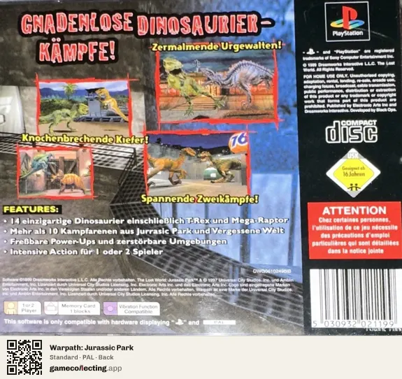 Warpath: Jurassic Park PlayStation, PAL box back