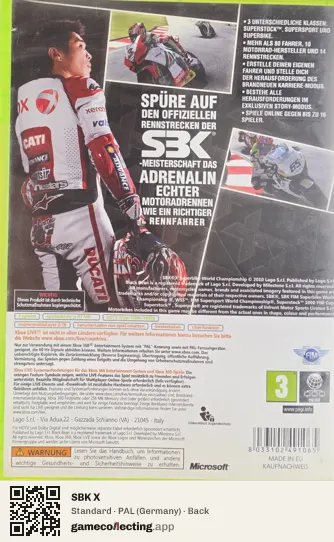 SBK X Xbox 360, Germany box back