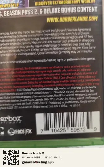 Borderlands 3 Xbox Series X, NTSC box back