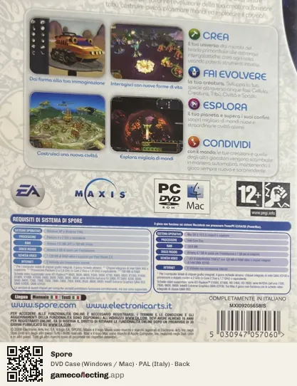 Spore Computer, Italy box back