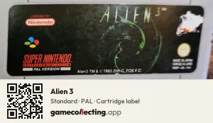 Alien 3 Super Nintendo Entertainment System, PAL cartridge label