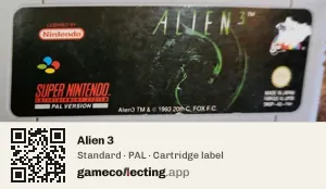 Alien 3 Super Nintendo Entertainment System, PAL cartridge label