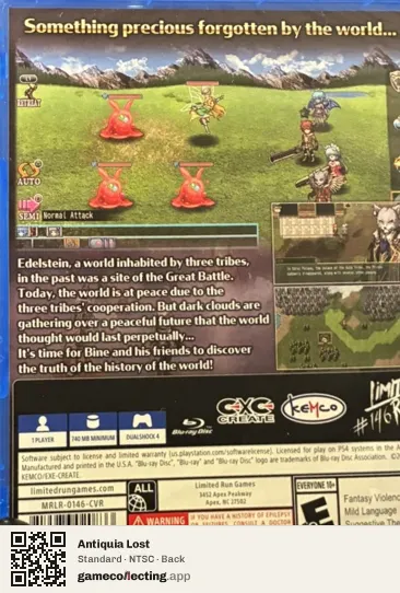 Antiquia Lost PlayStation 4, NTSC box back