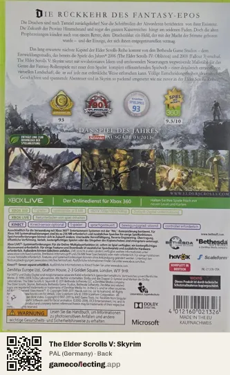 The Elder Scrolls V: Skyrim Xbox 360, Germany box back