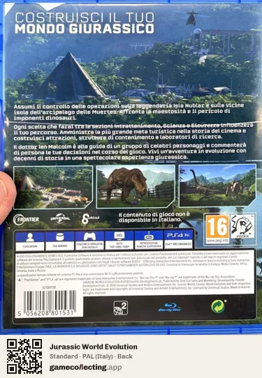 Jurassic World Evolution PlayStation 4, Italy box back